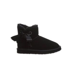NEW Bearpaw Amelia Girls Black Faux Fur Lined Suede Ankle Bow Boots Youth 10